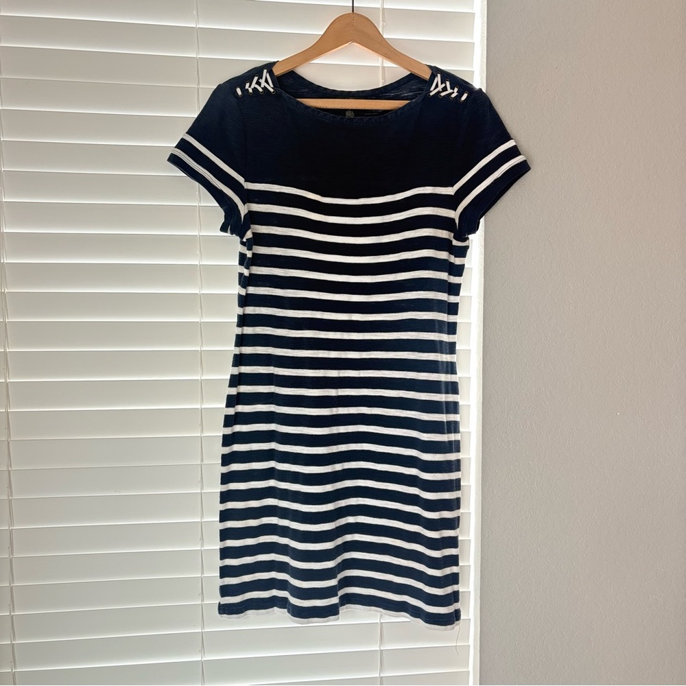 Ralph Lauren Crew Neck Tennis Dress Women’s Navy Blue White Striped Size L